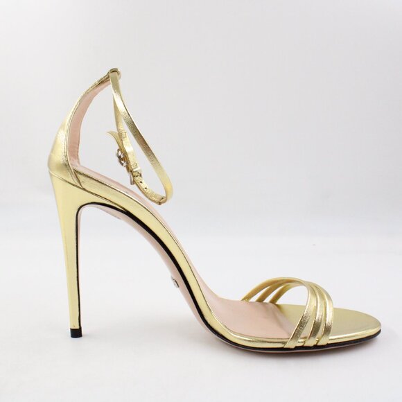 Pre-Owned Authentic Gucci Ilse Metallic Leather Heels in Gold IT Size 37.5 - Picture 7 of 15